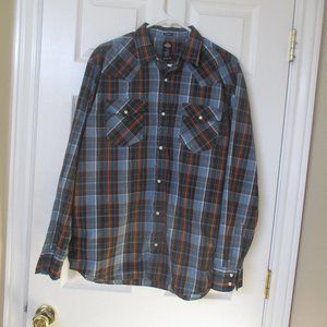 Dickies Shirt Mens Medium Plaid Pearl Snap Button-Up Long Sleeve Western…